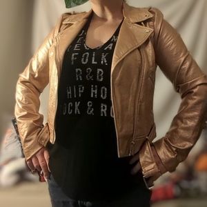 Forever 21 Rose Gold Metallic leather, biker style jacket You're The Worst